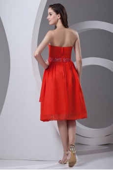 Chiffon Strapless Knee Length Dress with Sash