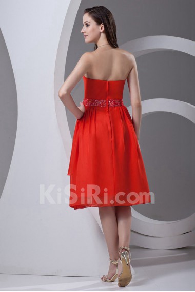 Chiffon Strapless Knee Length Dress with Sash