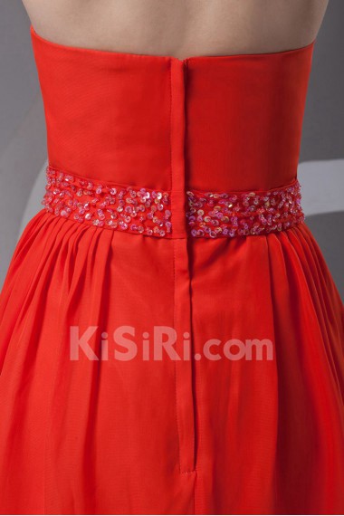 Chiffon Strapless Knee Length Dress with Sash