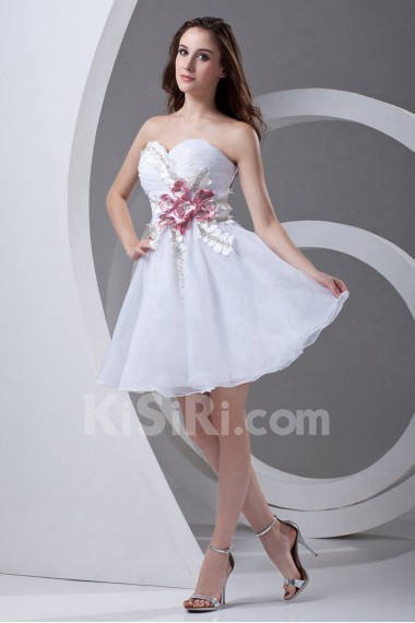 Organza Sweetheart A Line Short Dress with Hand-made Flowers