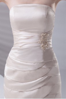 Satin Strapless Knee Length Dress with Embroidery