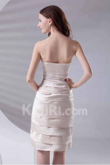 Satin Strapless Knee Length Dress with Embroidery