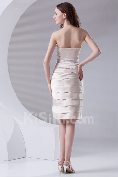 Satin Strapless Knee Length Dress with Embroidery