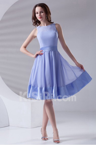 Chiffon Jewel Knee Length Dress with Sash