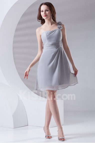 Chiffon One Shoulder Short Dress with Hand-made Flowers