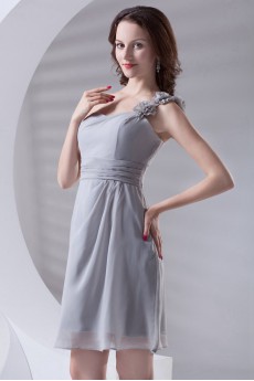 Chiffon One Shoulder Short Dress with Hand-made Flowers