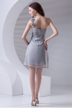 Chiffon One Shoulder Short Dress with Hand-made Flowers