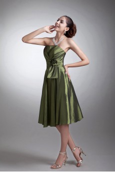 Taffeta Strapless Knee Length Dress with Hand-made Flower