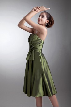 Taffeta Strapless Knee Length Dress with Hand-made Flower