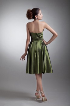 Taffeta Strapless Knee Length Dress with Hand-made Flower