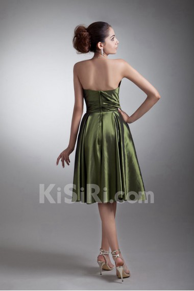 Taffeta Strapless Knee Length Dress with Hand-made Flower