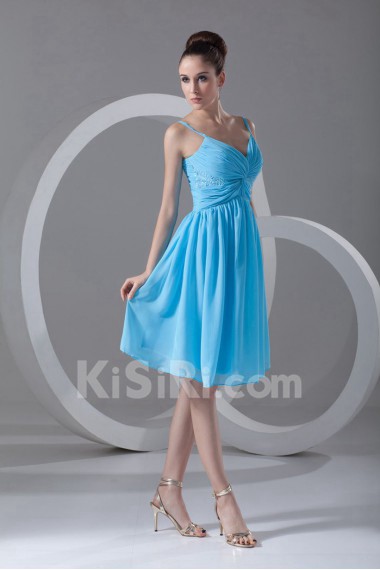 Chiffon Knee Length Dress with Embroidery