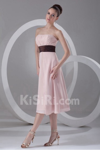 Chiffon Strapless Tea Length Column Dress