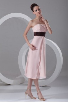 Chiffon Strapless Tea Length Column Dress