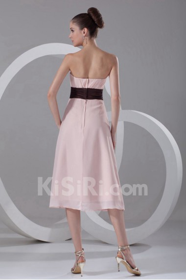 Chiffon Strapless Tea Length Column Dress