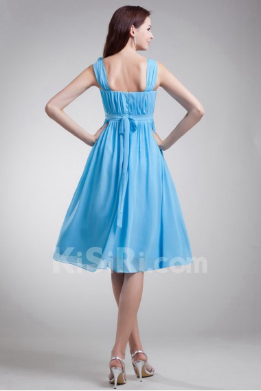 Chiffon Straps Knee Length Dress with Hand-made Flowers