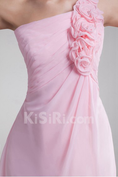 Chiffon One Shoulder Short Dress with Hand-made Flower