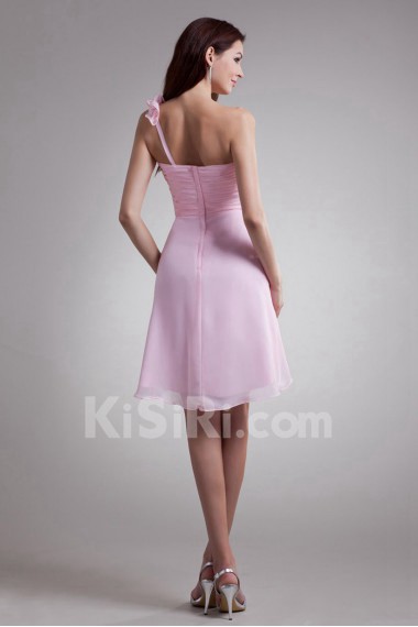 Chiffon One Shoulder Short Dress with Hand-made Flower