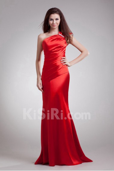 Satin One Shoulder Sheath Dress with Embroidery