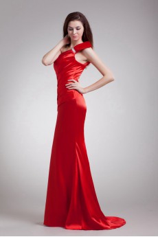 Satin One Shoulder Sheath Dress with Embroidery