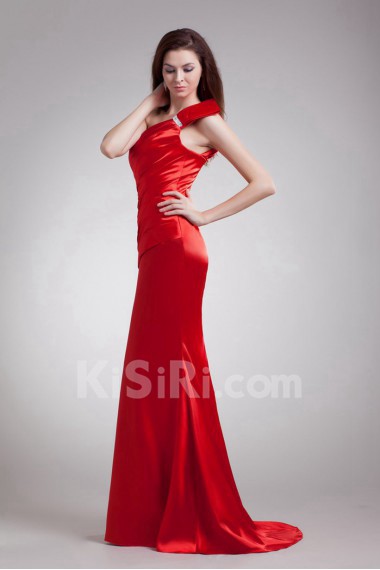 Satin One Shoulder Sheath Dress with Embroidery