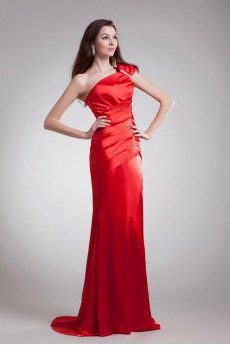 Satin One Shoulder Sheath Dress with Embroidery