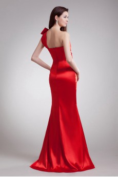 Satin One Shoulder Sheath Dress with Embroidery