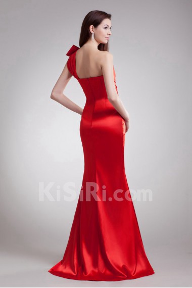 Satin One Shoulder Sheath Dress with Embroidery