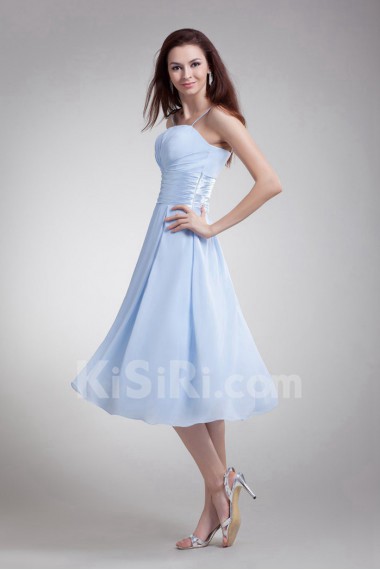 Chiffon Strapless Tea Length Dress