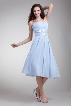 Chiffon Strapless Tea Length Dress