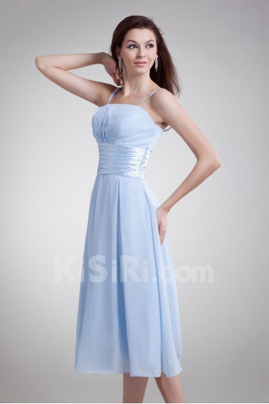 Chiffon Strapless Tea Length Dress