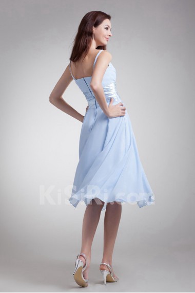 Chiffon Strapless Tea Length Dress