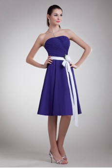 Chiffon Strapless Knee Length Dress with Sash