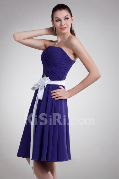 Chiffon Strapless Knee Length Dress with Sash