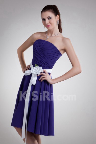 Chiffon Strapless Knee Length Dress with Sash