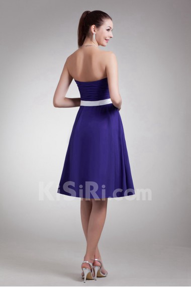 Chiffon Strapless Knee Length Dress with Sash