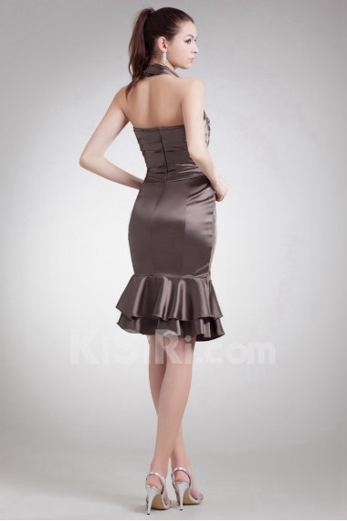 Satin Halter Knee Length Sheath Dress