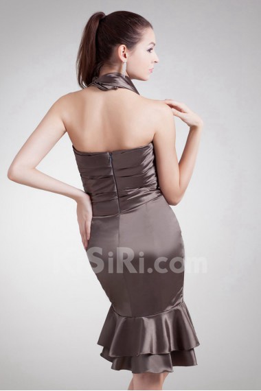 Satin Halter Knee Length Sheath Dress