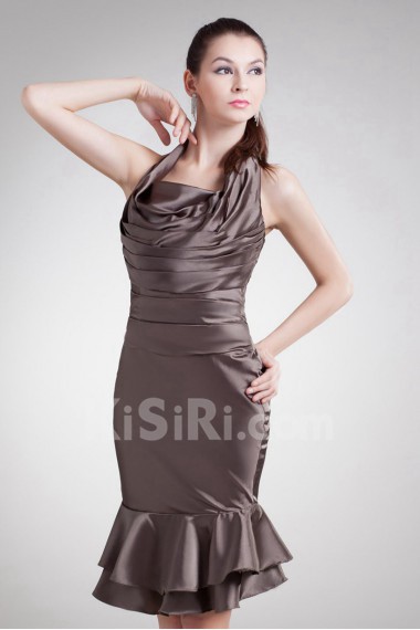 Satin Halter Knee Length Sheath Dress