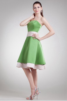 Satin Strapless Knee Length Dress