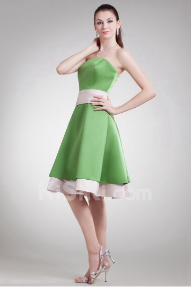 Satin Strapless Knee Length Dress