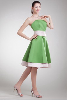 Satin Strapless Knee Length Dress