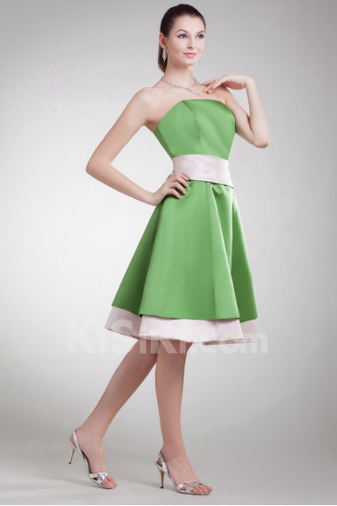 Satin Strapless Knee Length Dress