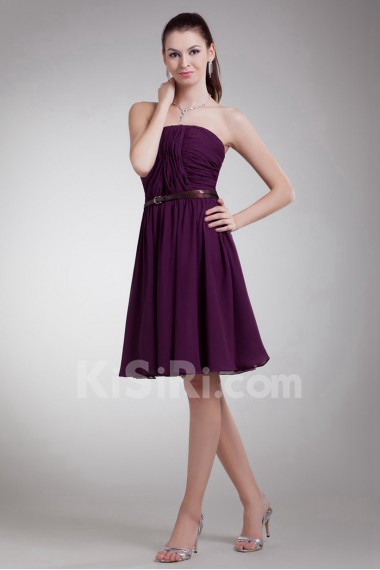 Chiffon Strapless Knee Length Dress with Sash