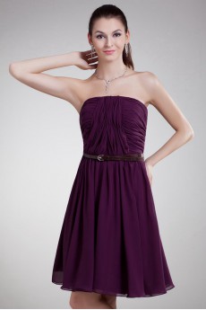 Chiffon Strapless Knee Length Dress with Sash