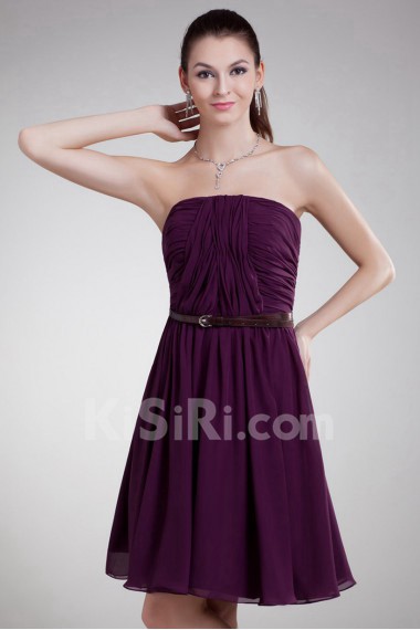 Chiffon Strapless Knee Length Dress with Sash