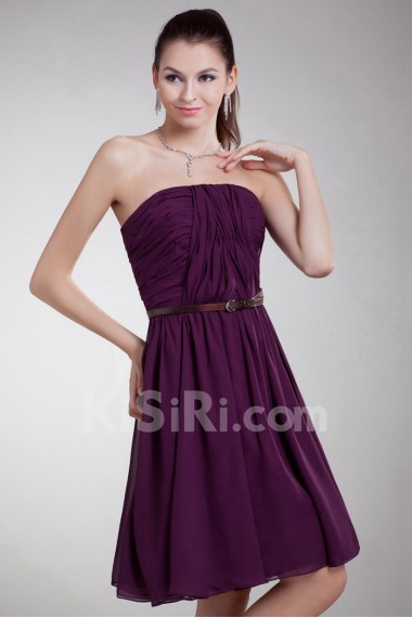 Chiffon Strapless Knee Length Dress with Sash