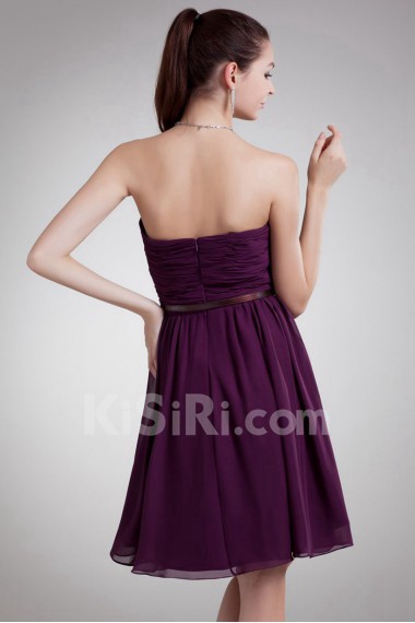 Chiffon Strapless Knee Length Dress with Sash