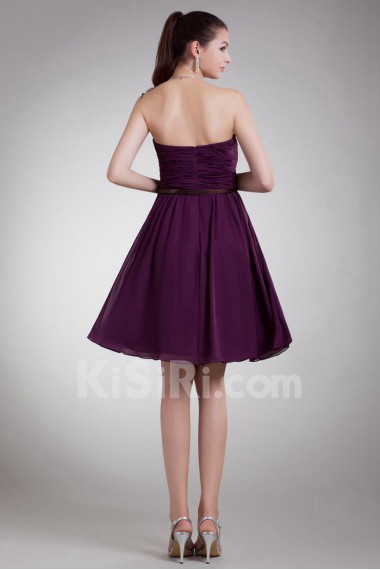 Chiffon Strapless Knee Length Dress with Sash