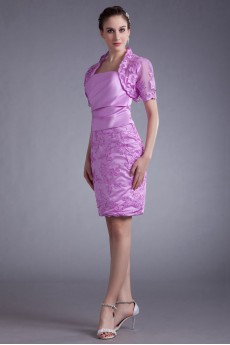 Satin and Net Strapless Short Dress with Embroidery